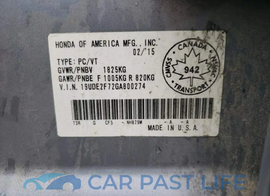 19UDE2F72GA800274# 12