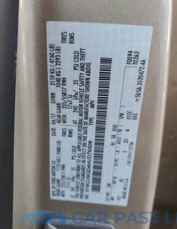 1FMCU9GD4HUD76506# 12