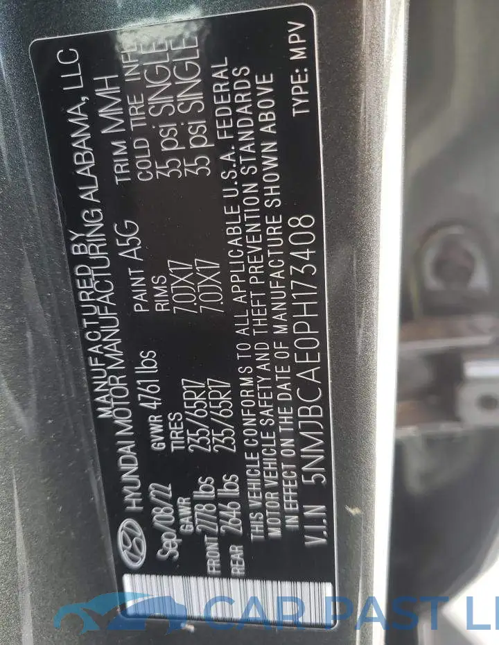 5NMJBCAE0PH173408# 13