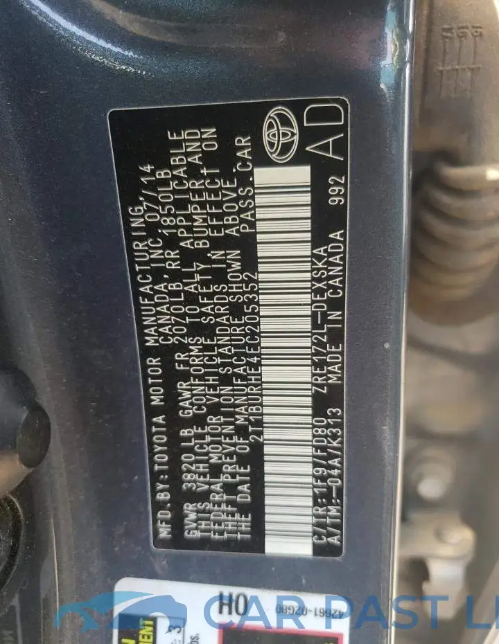 2T1BURHE4EC205352# 12