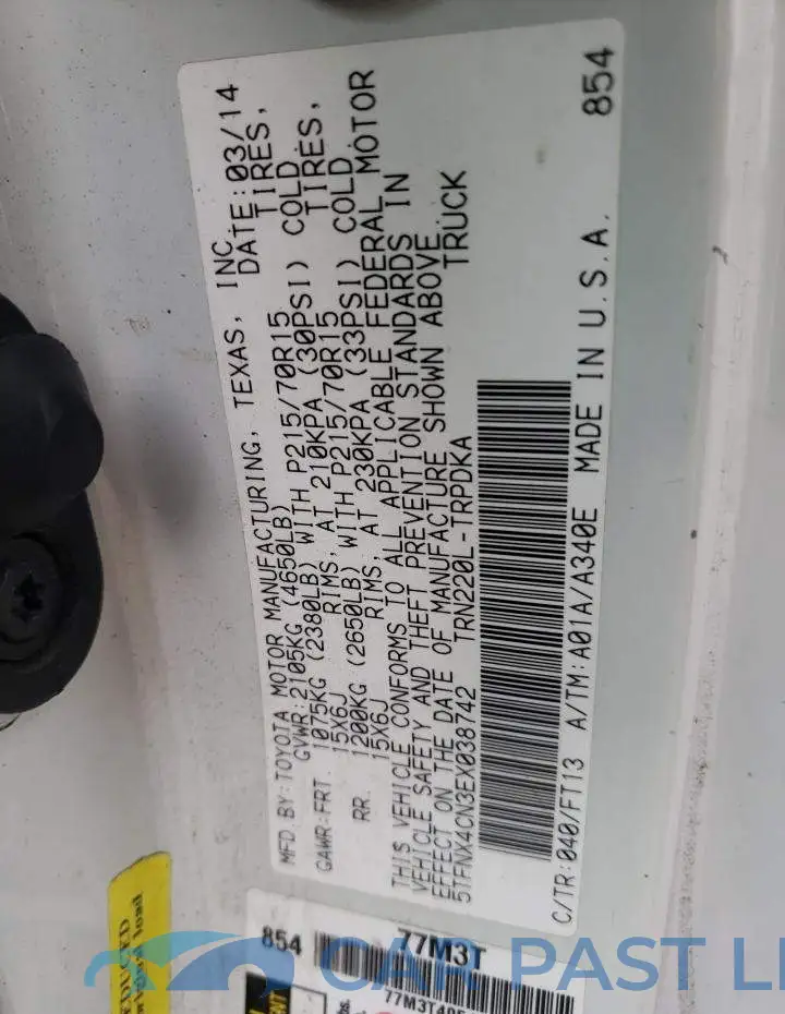 5TFNX4CN3EX038742# 12