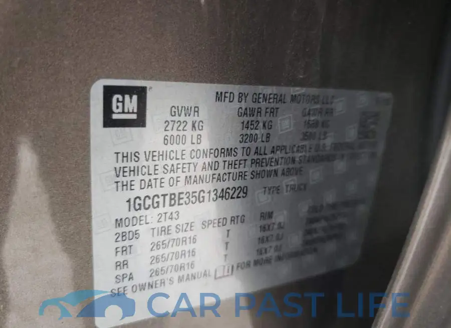 1GCGTBE35G1346229# 12