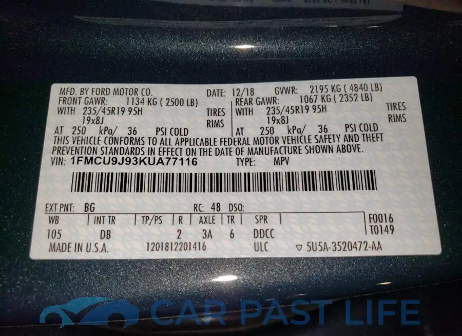 1FMCU9J93KUA77116# 12