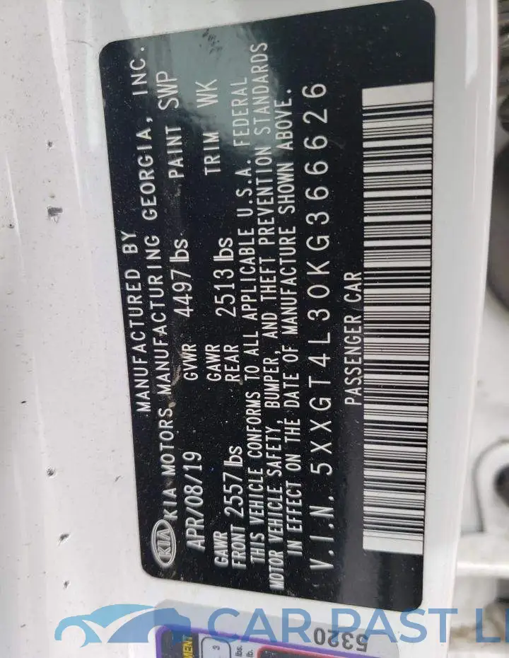 5XXGT4L30KG366626# 12