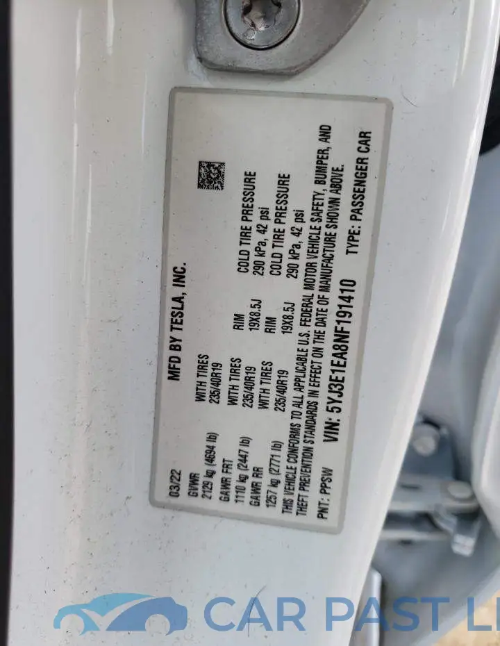 5YJ3E1EA8NF191410# 12