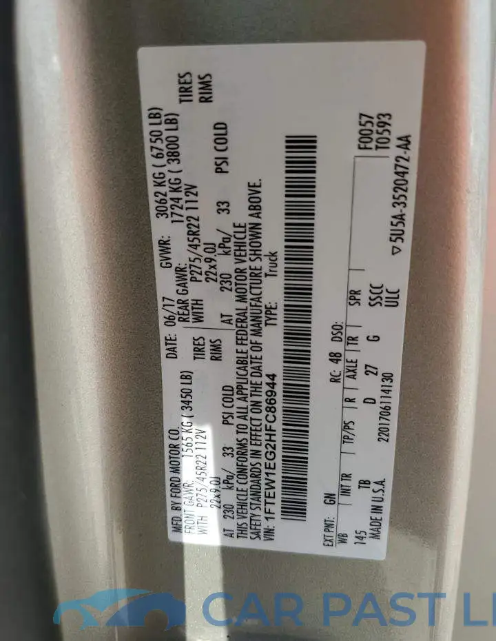 1FTEW1EG2HFC86944# 12