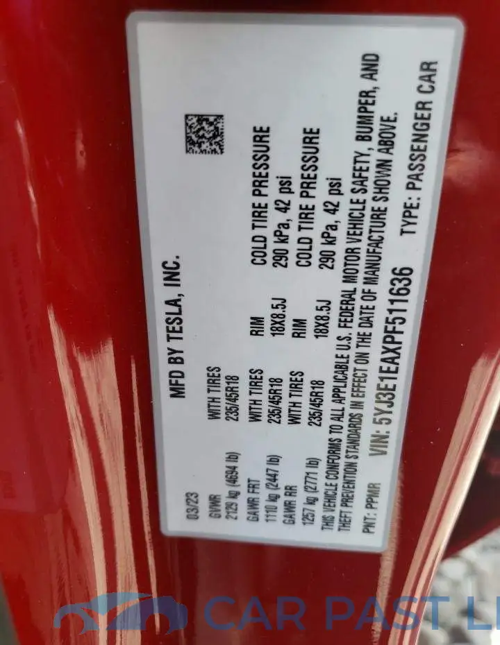5YJ3E1EAXPF511636# 12
