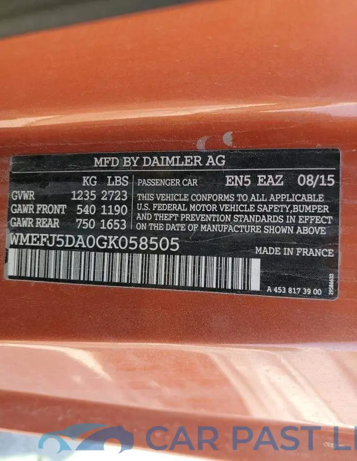 WMEFJ5DA0GK058505# 13