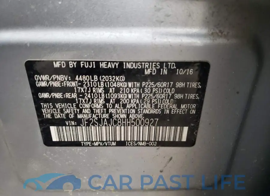 JF2SJAJC8HH500927# 13