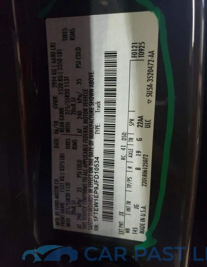 1FTEW1EP9JFD10534# 12