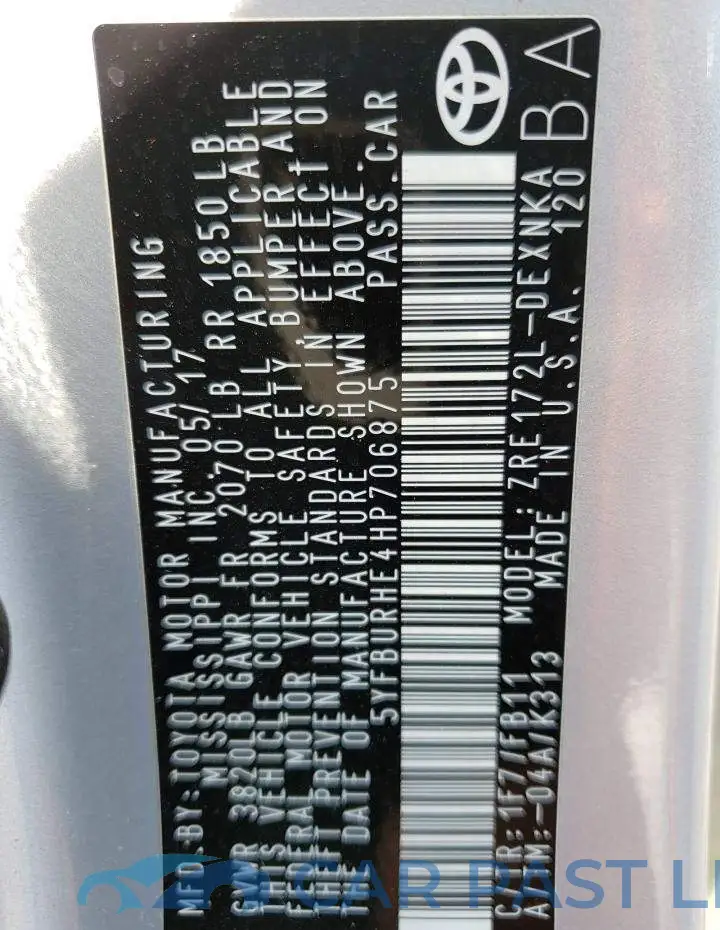 5YFBURHE4HP706875# 12