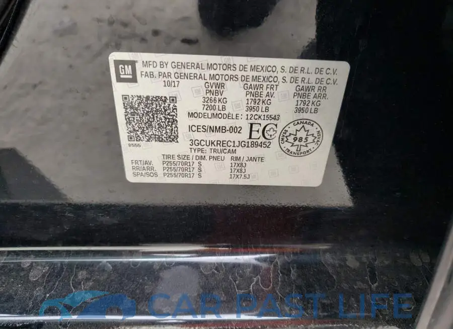3GCUKREC1JG189452# 12