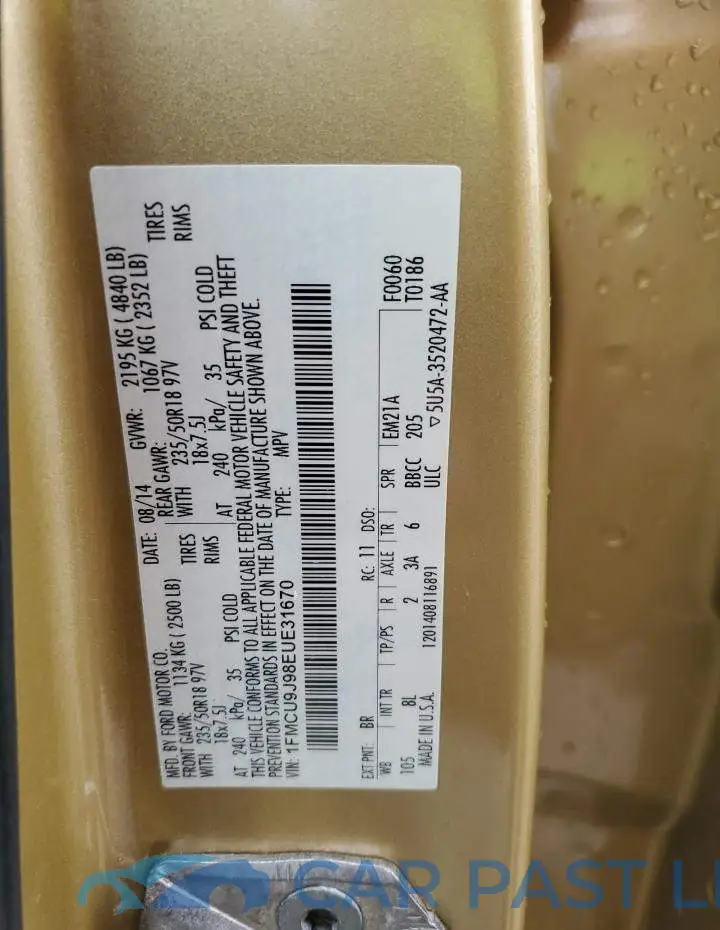 1FMCU9J98EUE31670# 12