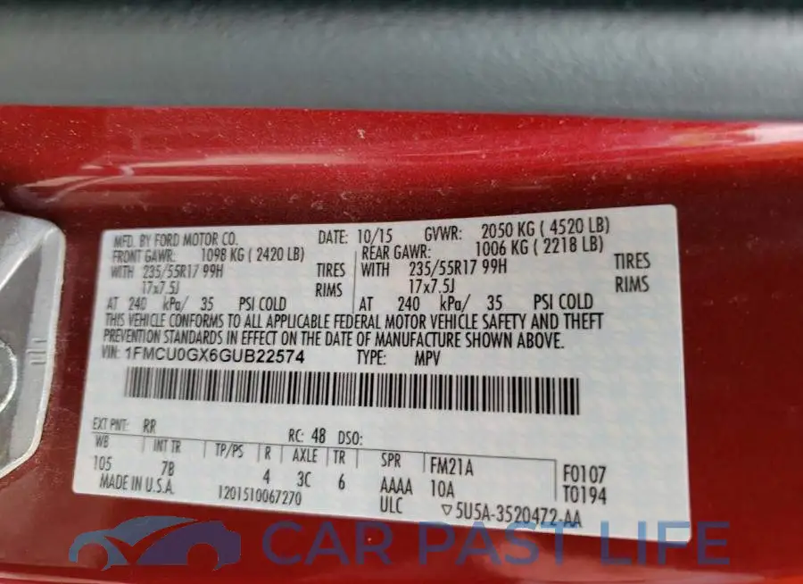 1FMCU0GX6GUB22574# 12