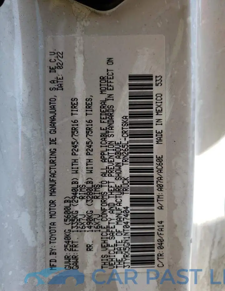 3TYRX5GN1NT047404# 13