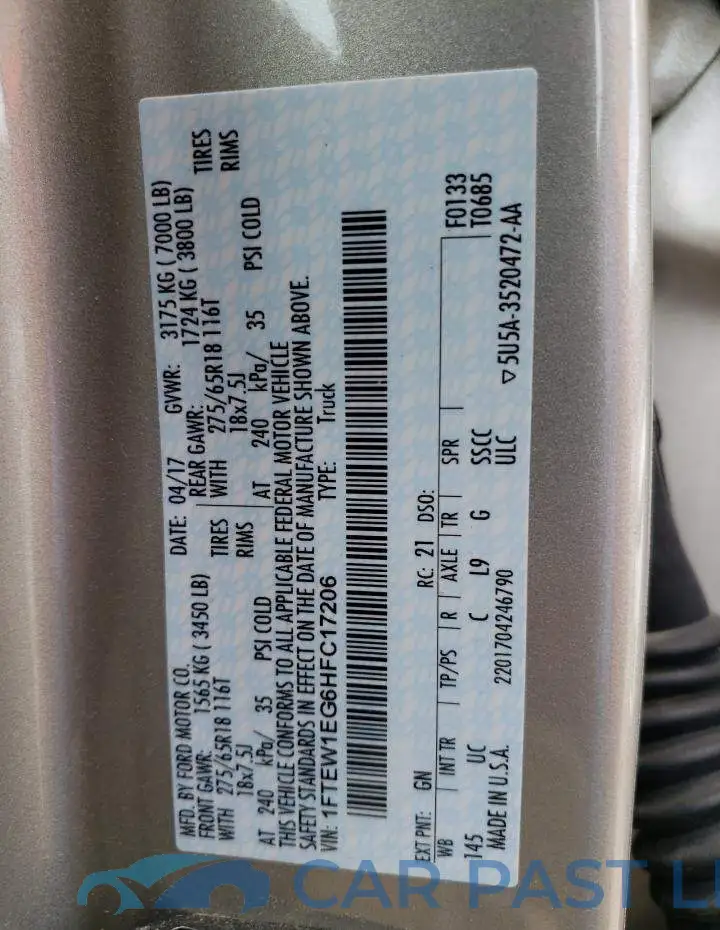1FTEW1EG6HFC17206# 12