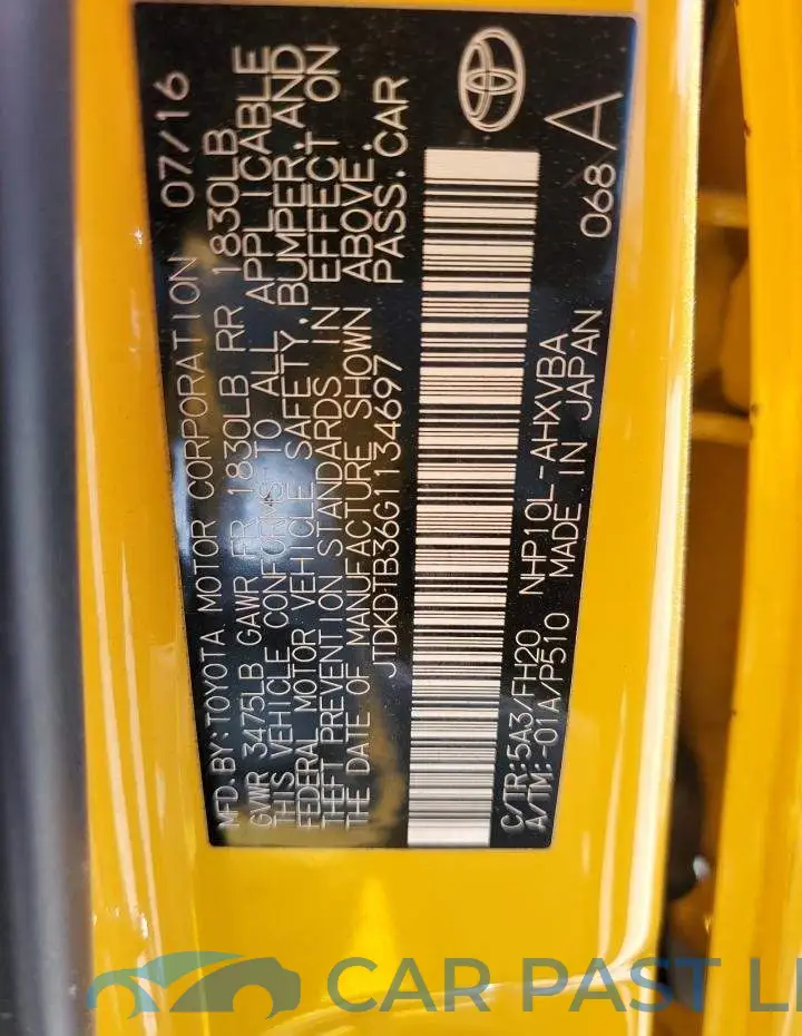 JTDKDTB36G1134697# 12