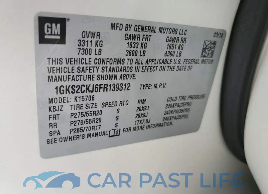 1GKS2CKJ6FR139312# 13