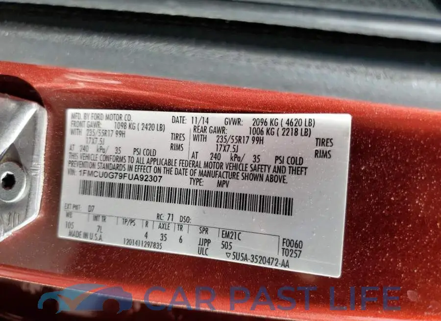 1FMCU0G79FUA92307# 13