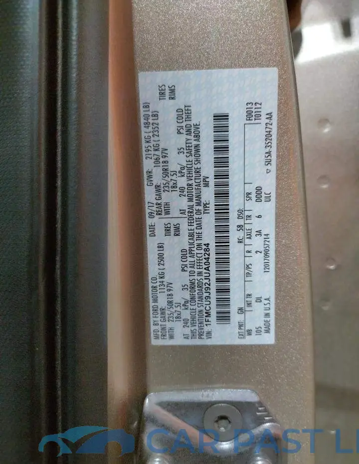 1FMCU9J92JUA04284# 12
