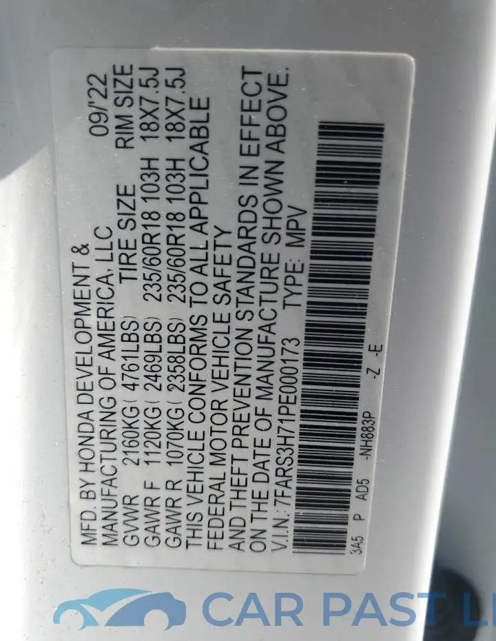 7FARS3H71PE000173# 12