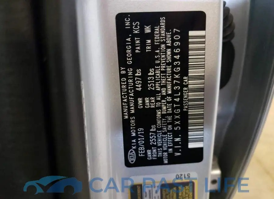 5XXGT4L37KG346907# 12