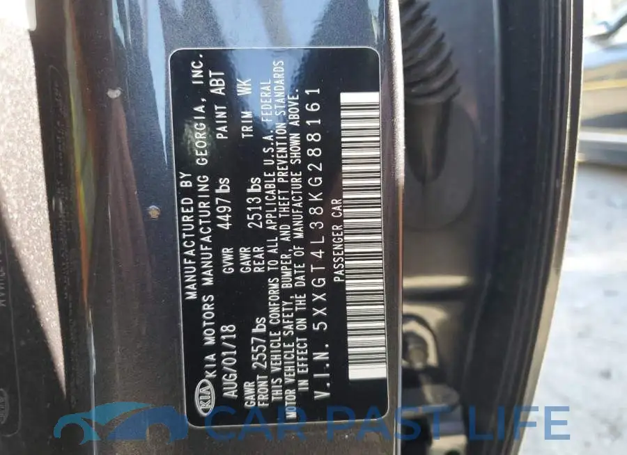 5XXGT4L38KG288161# 12