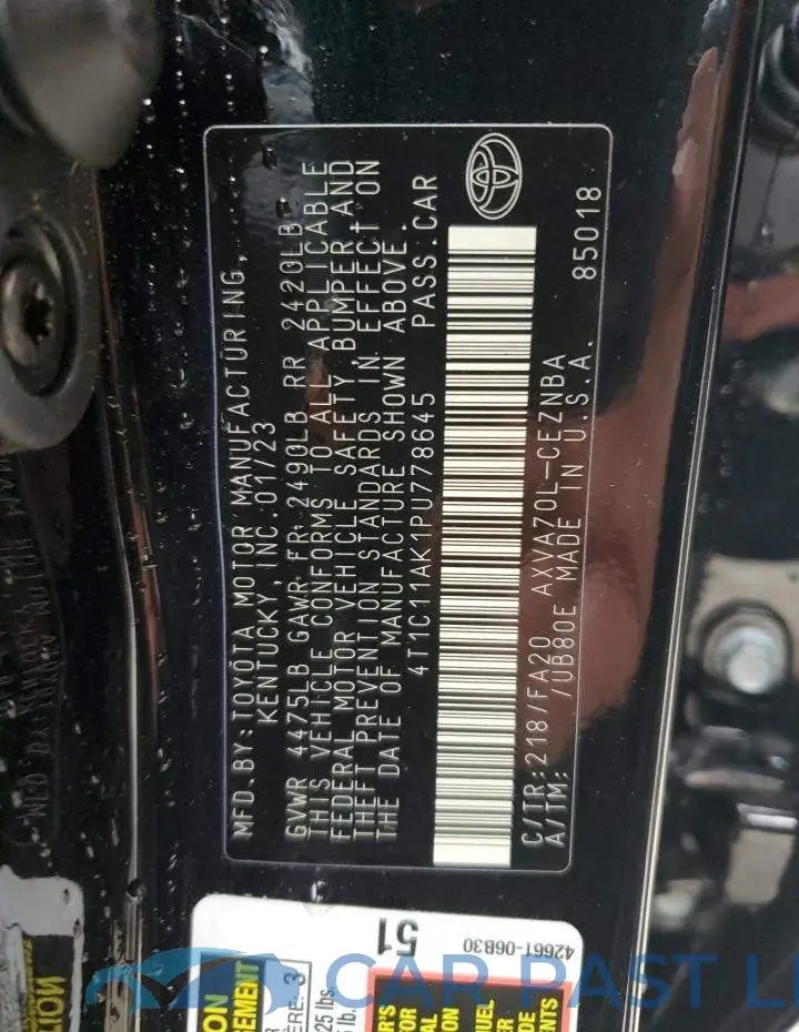 4T1C11AK1PU778645# 12