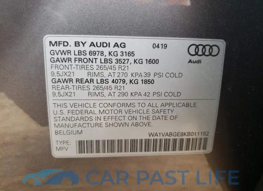 WA1VABGE8KB011152# 12
