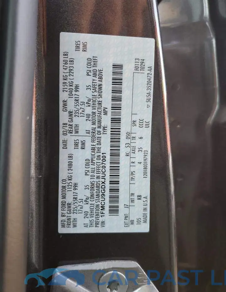 1FMCU9GDXJUC07001# 12