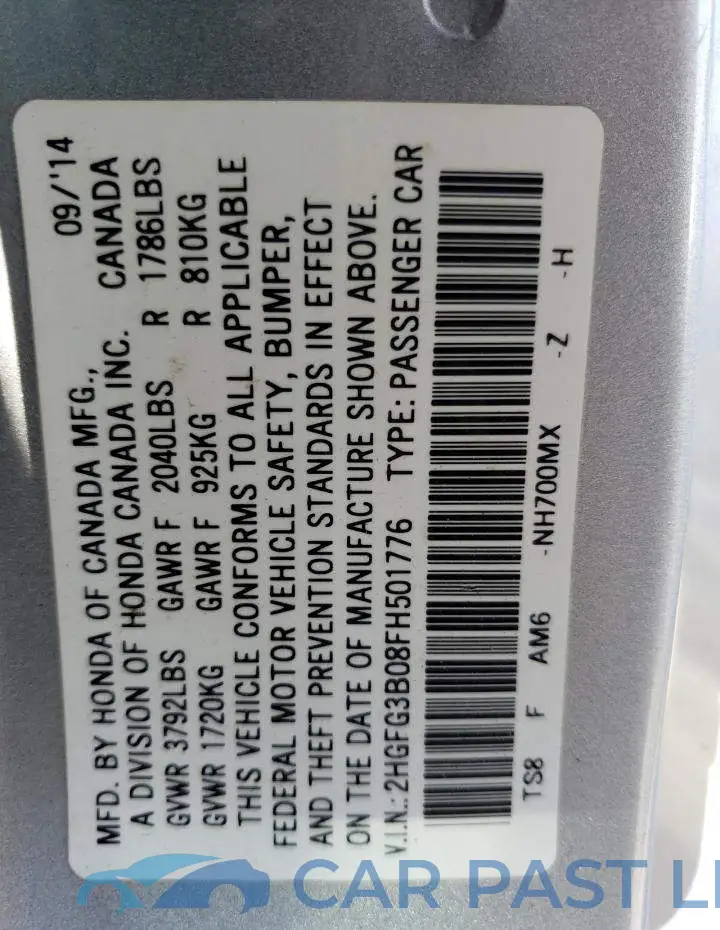 2HGFG3B08FH501776# 12