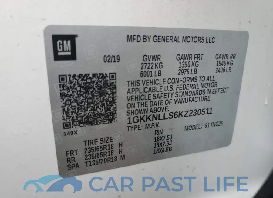 1GKKNLLS6KZ230511# 13