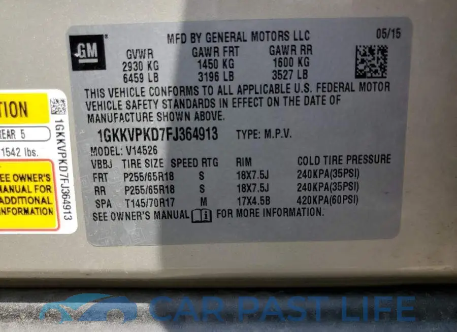 1GKKVPKD7FJ364913# 13