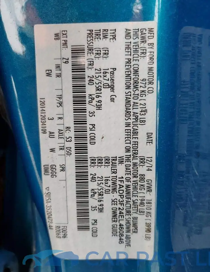 1FADP3F24EL460846# 12
