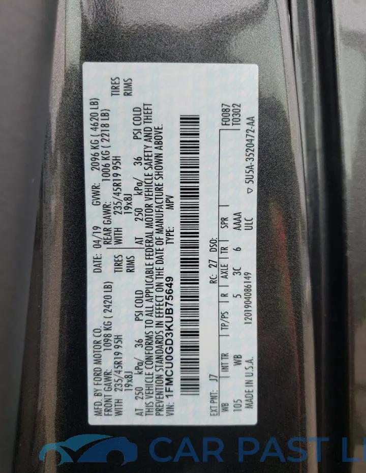 1FMCU0GD3KUB75649# 14