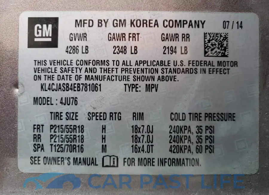 KL4CJASB4EB781061# 12