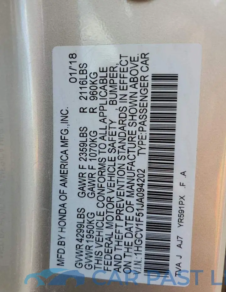 1HGCV1F51JA094202# 12