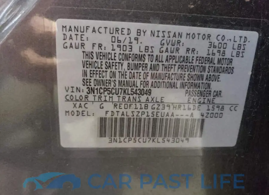 3N1CP5CU7KL543049# 13