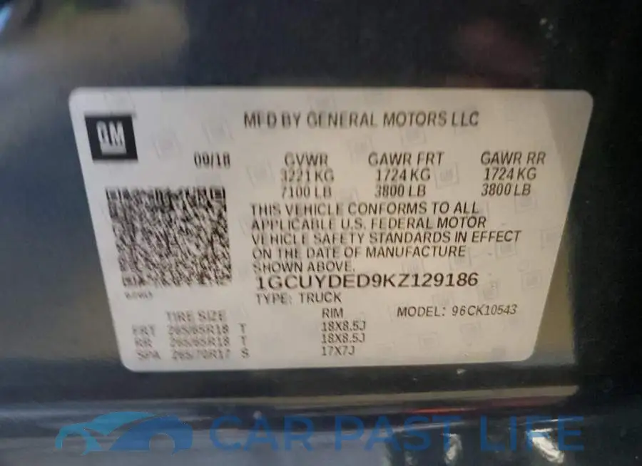 1GCUYDED9KZ129186# 12
