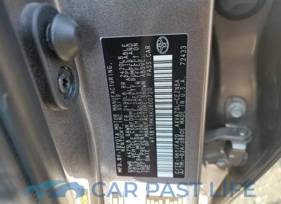 4T1B11HKXKU800720# 12