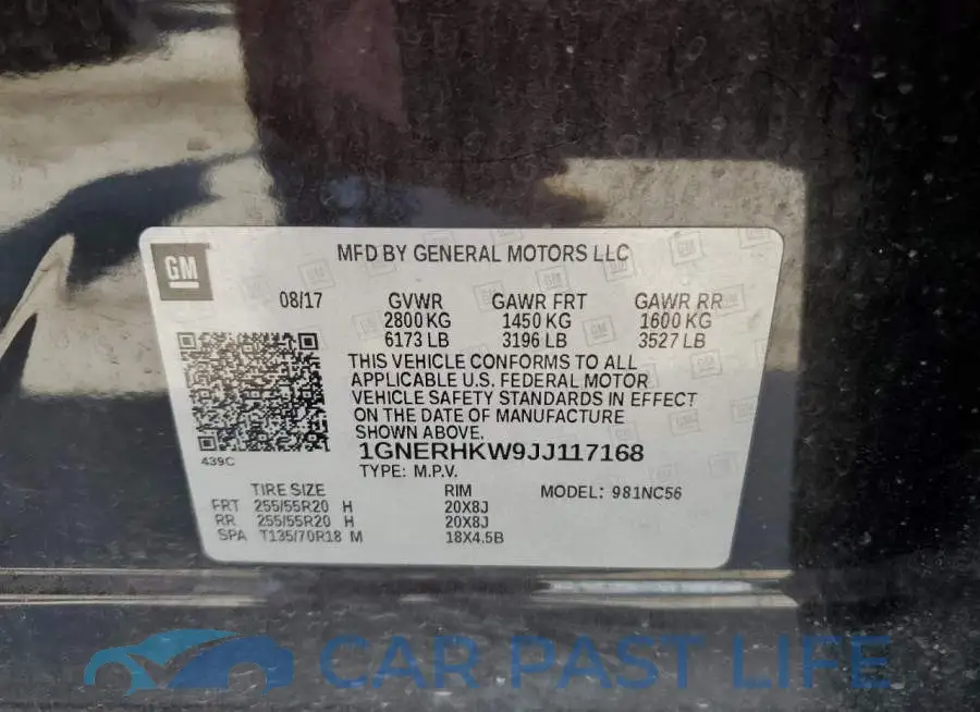 1GNERHKW9JJ117168# 13