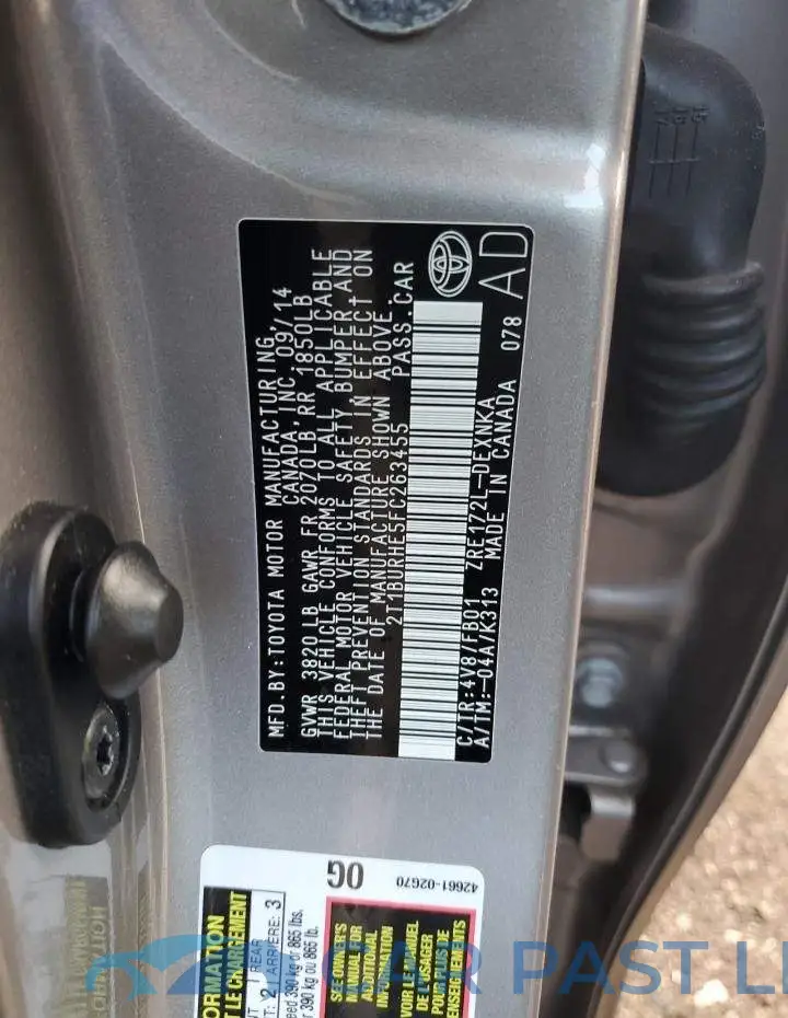 2T1BURHE5FC263455# 12