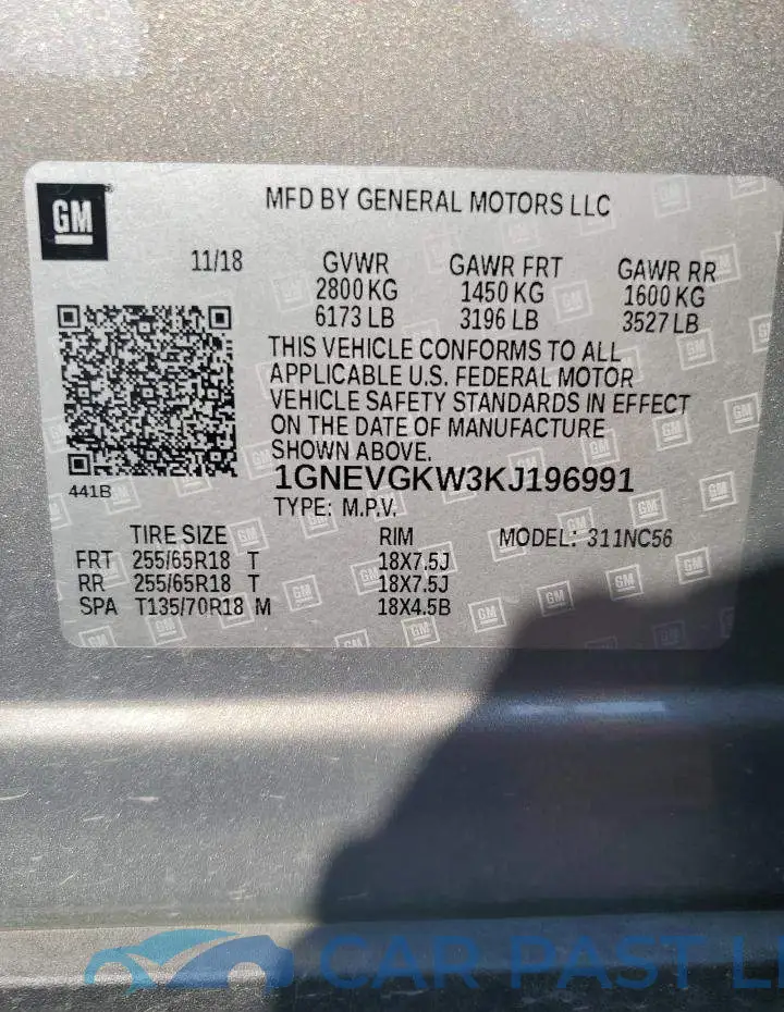 1GNEVGKW3KJ196991# 13