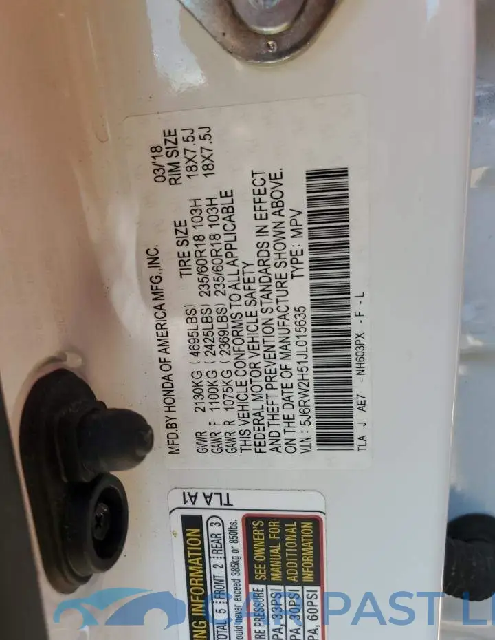 5J6RW2H51JL015635# 12