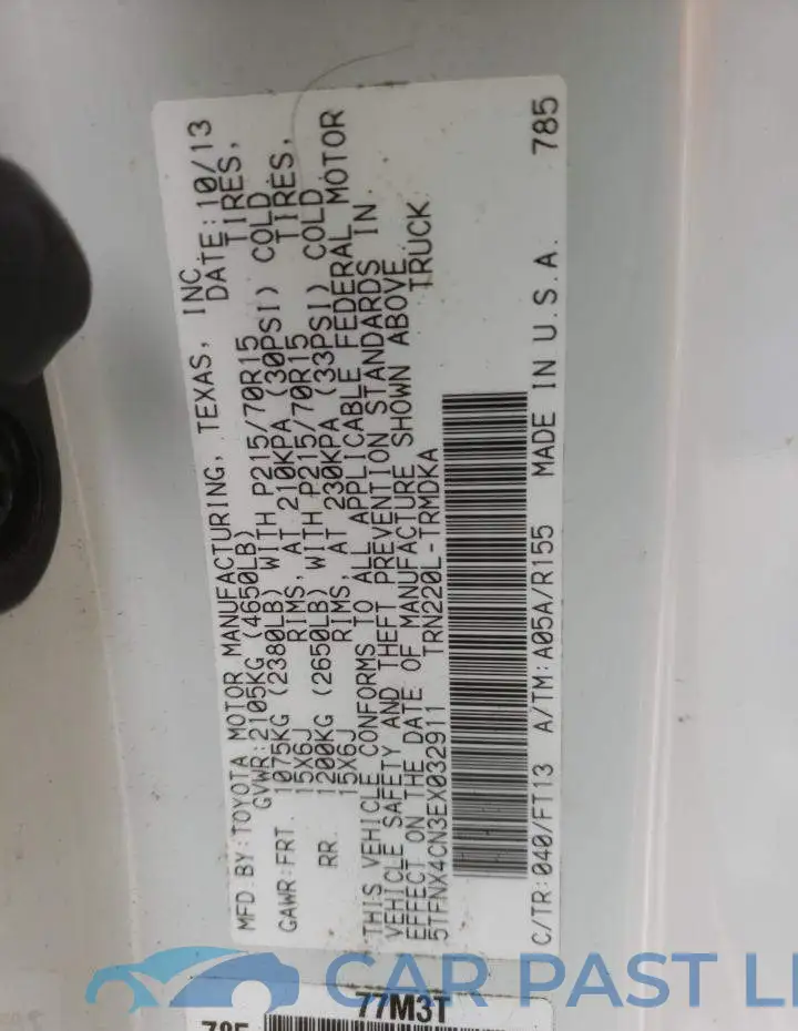 5TFNX4CN3EX032911# 12