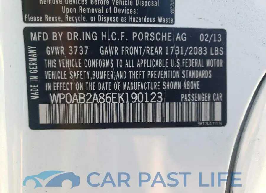 WP0AB2A86EK190123# 12