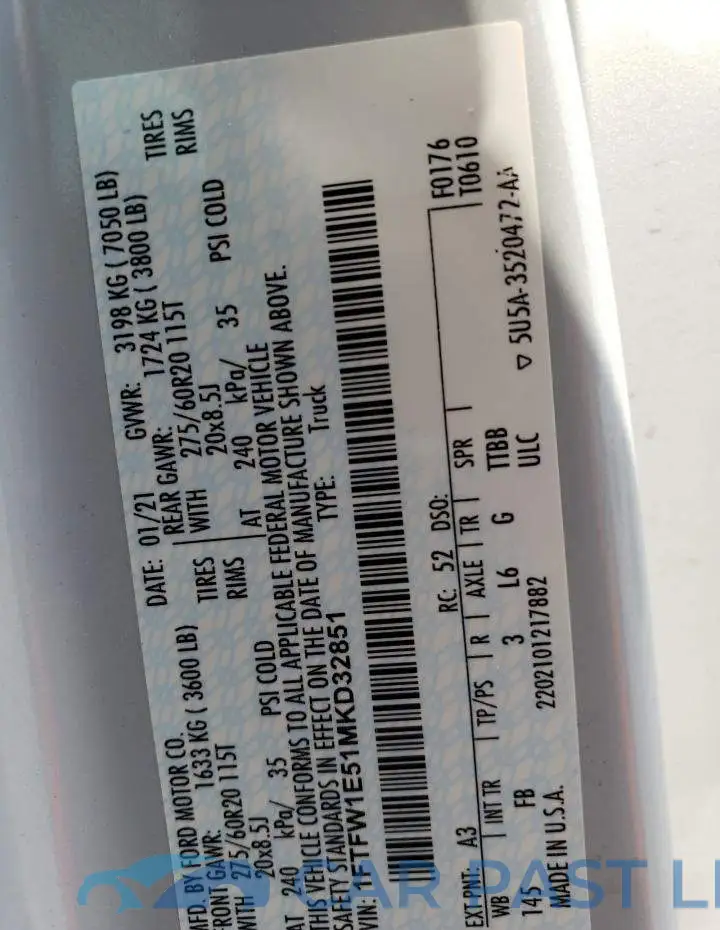 1FTFW1E51MKD32851# 12
