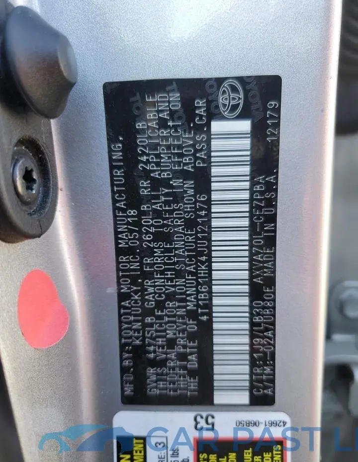4T1B61HK4JU121476# 12