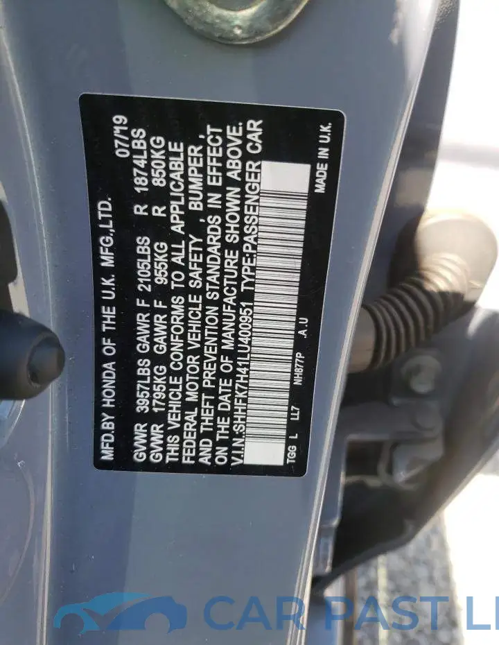 SHHFK7H41LU400951# 12