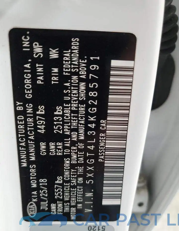 5XXGT4L34KG285791# 12